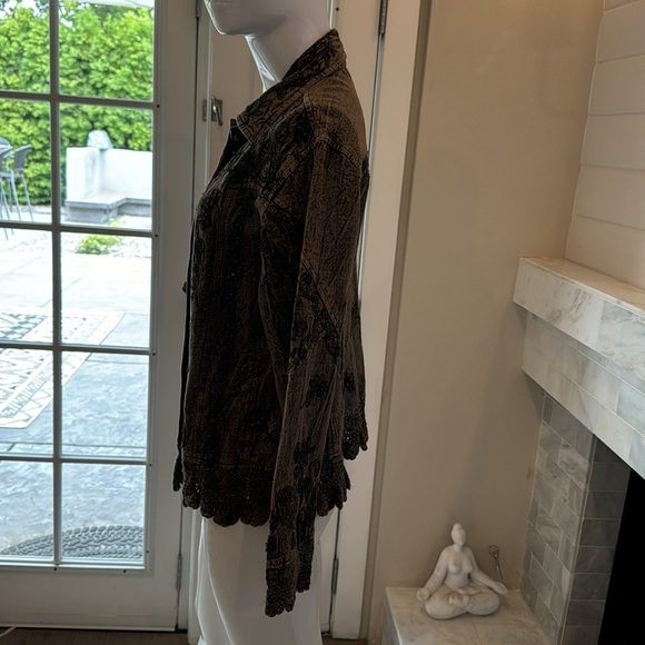 Urban Tribe Brown Cotton Enbroidered & Beadrd Jacket with Crochet Trim Size M - Picture 5 of 12